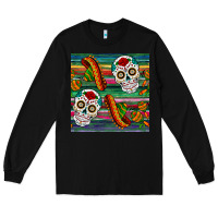 Black sugar skull seamless pattern Long Sleeve Tee - BundleAndBundleShop