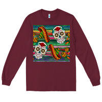 Burgundy sugar skull seamless pattern Long Sleeve Tee - BundleAndBundleShop
