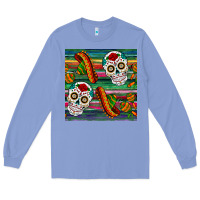 Colony Blue sugar skull seamless pattern Long Sleeve Tee - BundleAndBundleShop