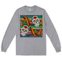 Heather Grey sugar skull seamless pattern Long Sleeve Tee - BundleAndBundleShop