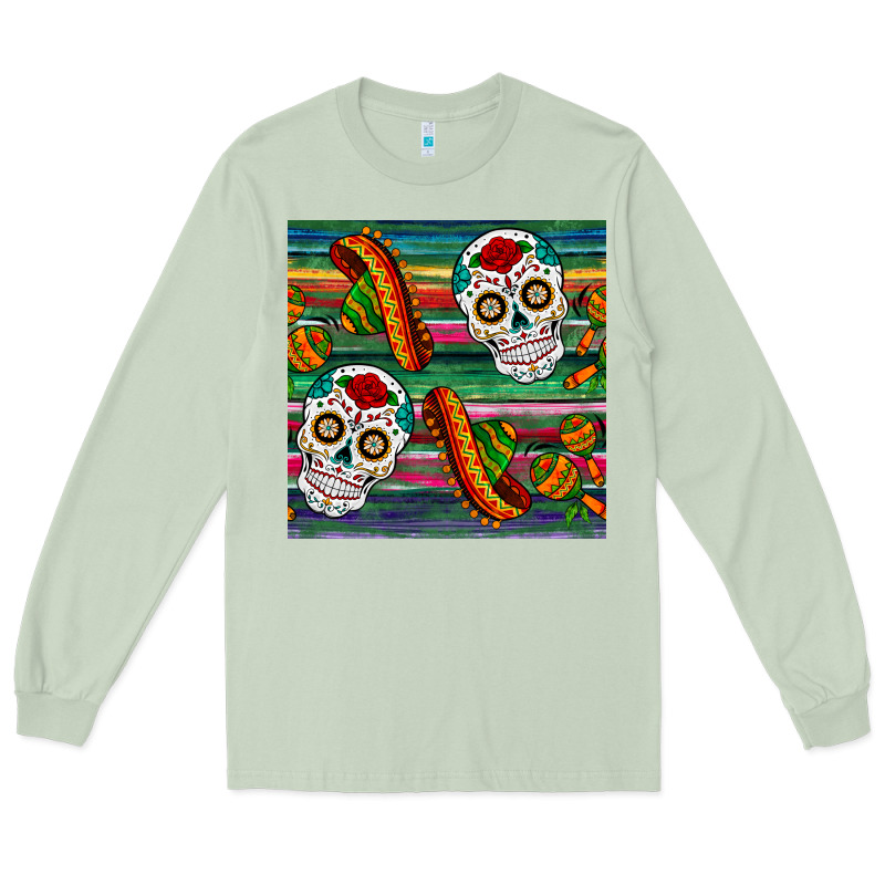 Sugar Skull Seamless Pattern Long Sleeve Tee by BundleAndBundleShop | Teevron