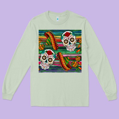 Sugar Skull Seamless Pattern Long Sleeve Tee Designed By Bundleandbundleshop