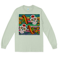 Matcha sugar skull seamless pattern Long Sleeve Tee - BundleAndBundleShop