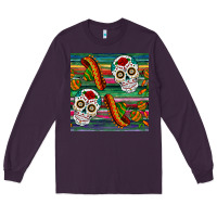 Plum sugar skull seamless pattern Long Sleeve Tee - BundleAndBundleShop