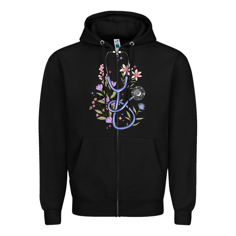 Floral Stethoscope Zipper Hoodie by MaliasSmallBusiness | Teevron