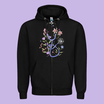 Floral Stethoscope Zipper Hoodie Designed By Maliassmallbusiness