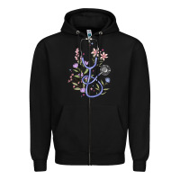 Black floral stethoscope Zipper Hoodie - MaliasSmallBusiness