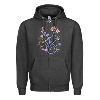 Charcoal Heather floral stethoscope Zipper Hoodie - MaliasSmallBusiness