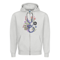 Dove Grey floral stethoscope Zipper Hoodie - MaliasSmallBusiness
