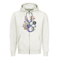 Oatmeal Heather floral stethoscope Zipper Hoodie - MaliasSmallBusiness