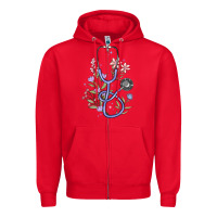 Red floral stethoscope Zipper Hoodie - MaliasSmallBusiness