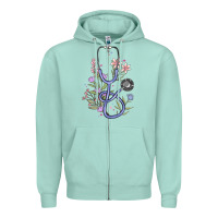 Seafoam floral stethoscope Zipper Hoodie - MaliasSmallBusiness