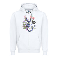 White floral stethoscope Zipper Hoodie - MaliasSmallBusiness