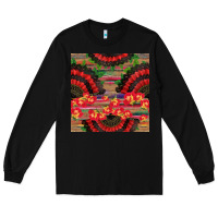 Black spanish hand fan seamless pattern Long Sleeve Tee - BundleAndBundleShop