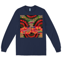 Navy spanish hand fan seamless pattern Long Sleeve Tee - BundleAndBundleShop