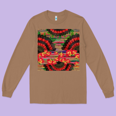 Spanish Hand Fan Seamless Pattern Long Sleeve Tee Designed By Bundleandbundleshop