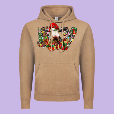 Christmas Joy Cow Vintage Hoodie Designed By Cowhidedigitalart