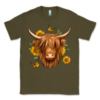 Army Green sunflowers long haired cow Classic Tee - Jasminsmagicworld