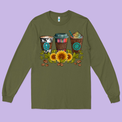 Coffee Group And Sunflowers Long Sleeve Tee Designed By Artiststas