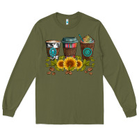 Army Green coffee group and sunflowers Long Sleeve Tee - Artiststas