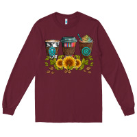 Burgundy coffee group and sunflowers Long Sleeve Tee - Artiststas