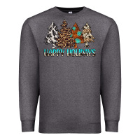 Charcoal Heather Happy Holidays Trees Premium Sweatshirt - MaliasSmallBusiness