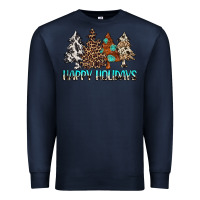 Navy Happy Holidays Trees Premium Sweatshirt - MaliasSmallBusiness