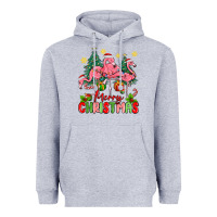 Heather Grey merry christmas flamingos Heavyweight Hoodie - MaliasSmallBusiness