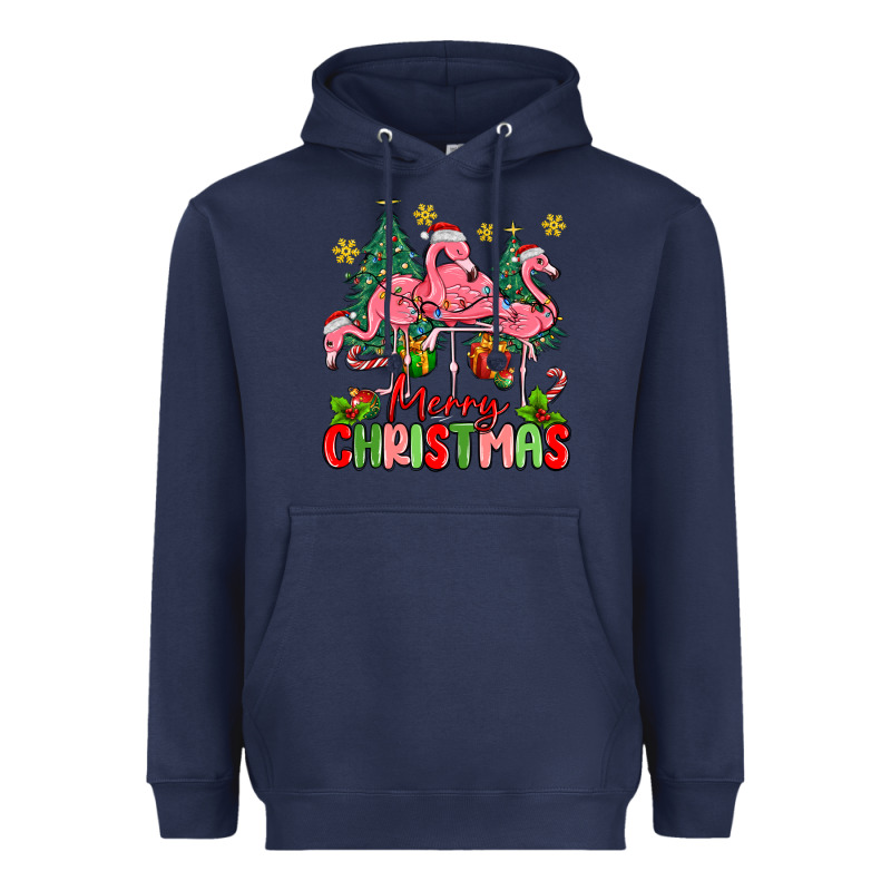 Merry Christmas Flamingos Heavyweight Hoodie by MaliasSmallBusiness | Teevron