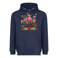 Navy merry christmas flamingos Heavyweight Hoodie - MaliasSmallBusiness
