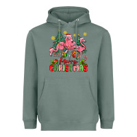 Sage merry christmas flamingos Heavyweight Hoodie - MaliasSmallBusiness