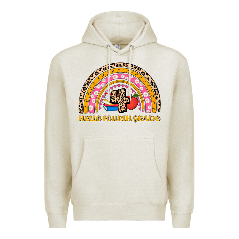 Back To School Rainbow Hello Fourth Grade Premium Hoodie by AdoDesignShop | Teevron