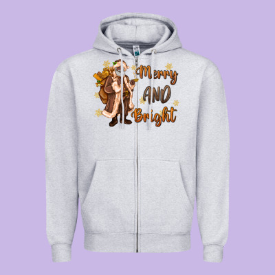 Merry And Bright Black Santa Zipper Hoodie Designed By Maliassmallbusiness