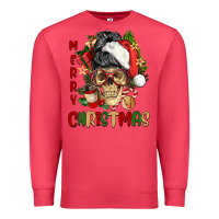 Cardinal Merry Christmas skeleton messy bun Premium Sweatshirt - NancyCooperArtShop