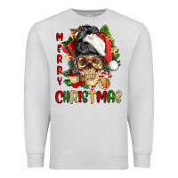 Dove Grey Merry Christmas skeleton messy bun Premium Sweatshirt - NancyCooperArtShop