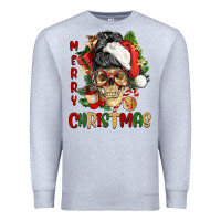 Heather Grey Merry Christmas skeleton messy bun Premium Sweatshirt - NancyCooperArtShop