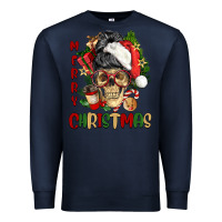 Navy Merry Christmas skeleton messy bun Premium Sweatshirt - NancyCooperArtShop