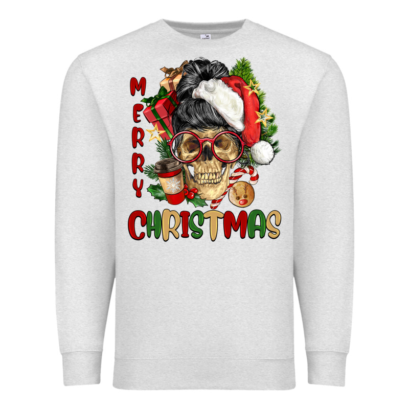 Merry Christmas Skeleton Messy Bun Premium Sweatshirt by NancyCooperArtShop | Teevron