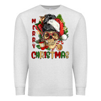 Oatmeal Heather Merry Christmas skeleton messy bun Premium Sweatshirt - NancyCooperArtShop