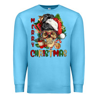 Ocean Blue Merry Christmas skeleton messy bun Premium Sweatshirt - NancyCooperArtShop