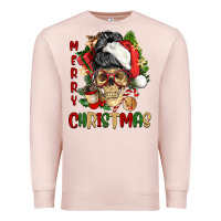 Pale Pink Merry Christmas skeleton messy bun Premium Sweatshirt - NancyCooperArtShop