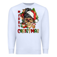 White Merry Christmas skeleton messy bun Premium Sweatshirt - NancyCooperArtShop