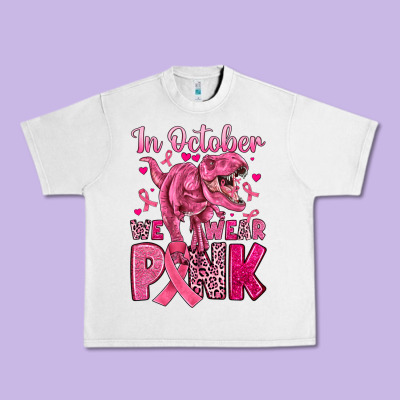 In October We Wear Pink Dinosaur Urban Heavy Tee Designed By Jahusdesignshop
