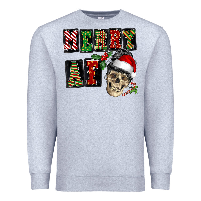 Merry Af Skeleton Messy Bun Premium Sweatshirt by NancyCooperArtShop | Teevron