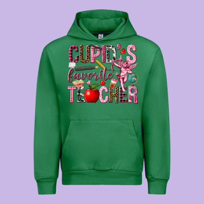 Cupid's Favorite Teacher Valentine's Day Urban Hoodie Designed By Howdyjamesfarm