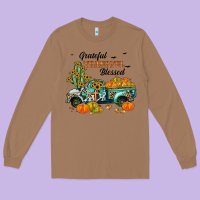 Grateful Thankful Blessed Long Sleeve Tee Designed By Jahusdesignshop