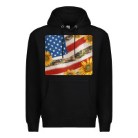 Black american flag sunflowers and canouflage print veteran mousepad Premium Hoodie - Jasminsmagicworld