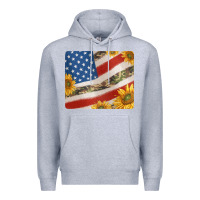 Heather Grey american flag sunflowers and canouflage print veteran mousepad Premium Hoodie - Jasminsmagicworld
