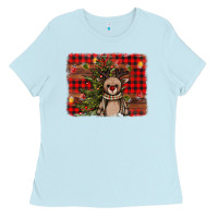 Baby Blue reindeer trees background Ladies Tee - AdoDesignShop