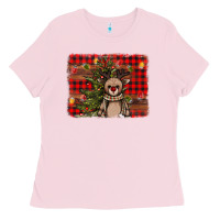 Bubblegum Pink reindeer trees background Ladies Tee - AdoDesignShop